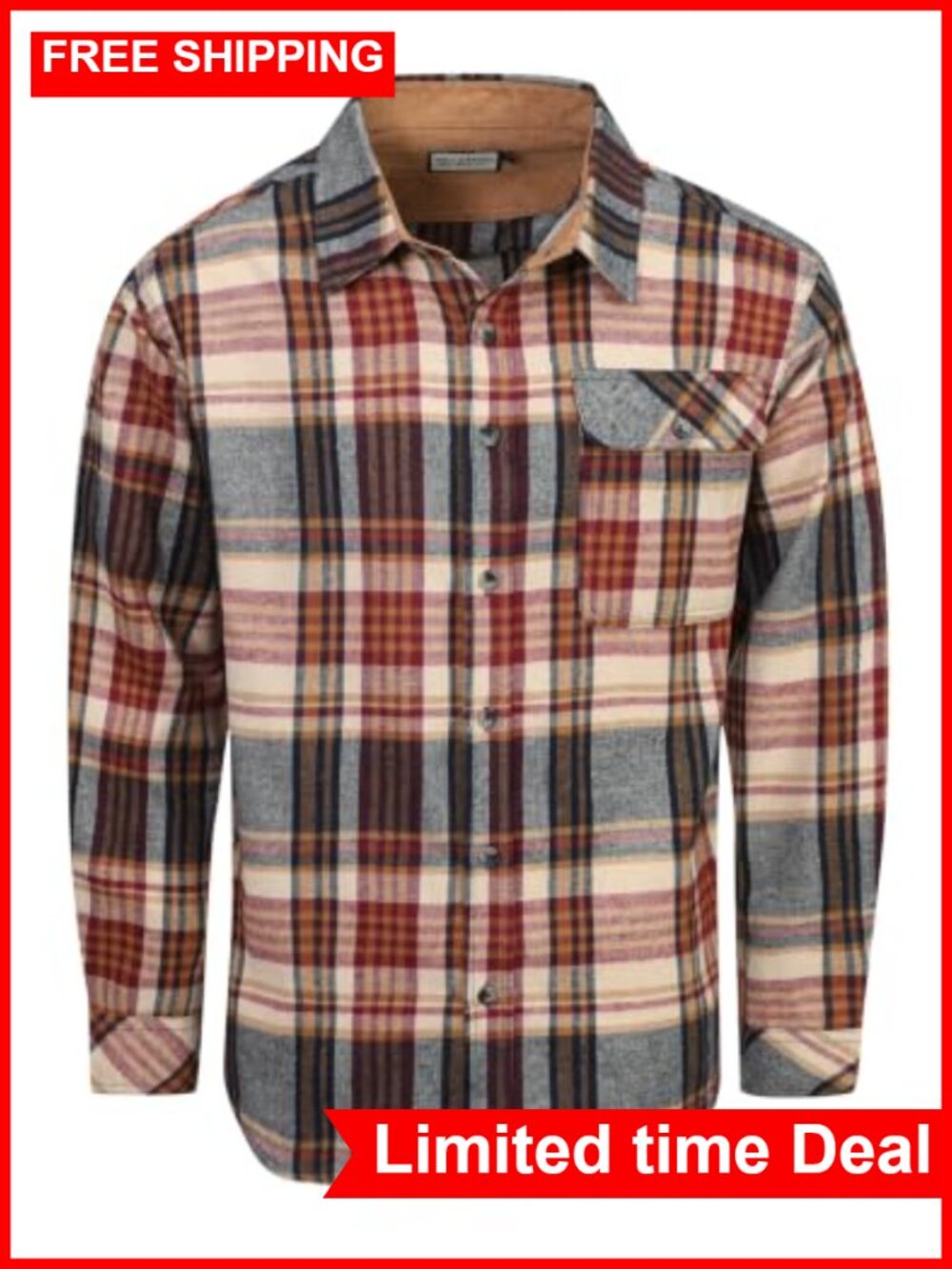Men's Flannel Button Down Long Sleeve - Plaid Cotton-Polyester Blend Shirt